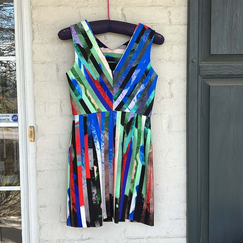 Milly Allison Mirage-Striped Multi Color Sleeveless Mini Dress Size 6 - Picture 6 of 15